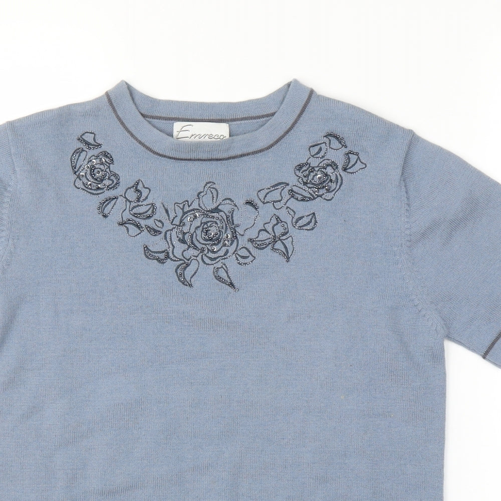 Emrico Womens Blue Floral  Basic T-Shirt Size 10