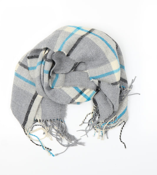 Front view of Preworn unisex grey plaid shawl/wrap