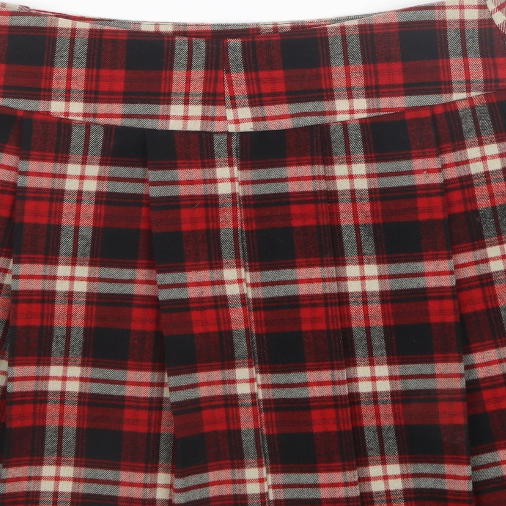 Matalan Womens Red Check  Pleated Skirt Size 8
