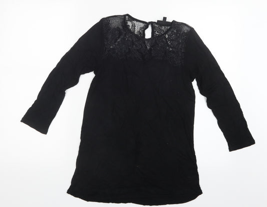 Front view of Warehouse women’s black basic t-shirt, size UK 10