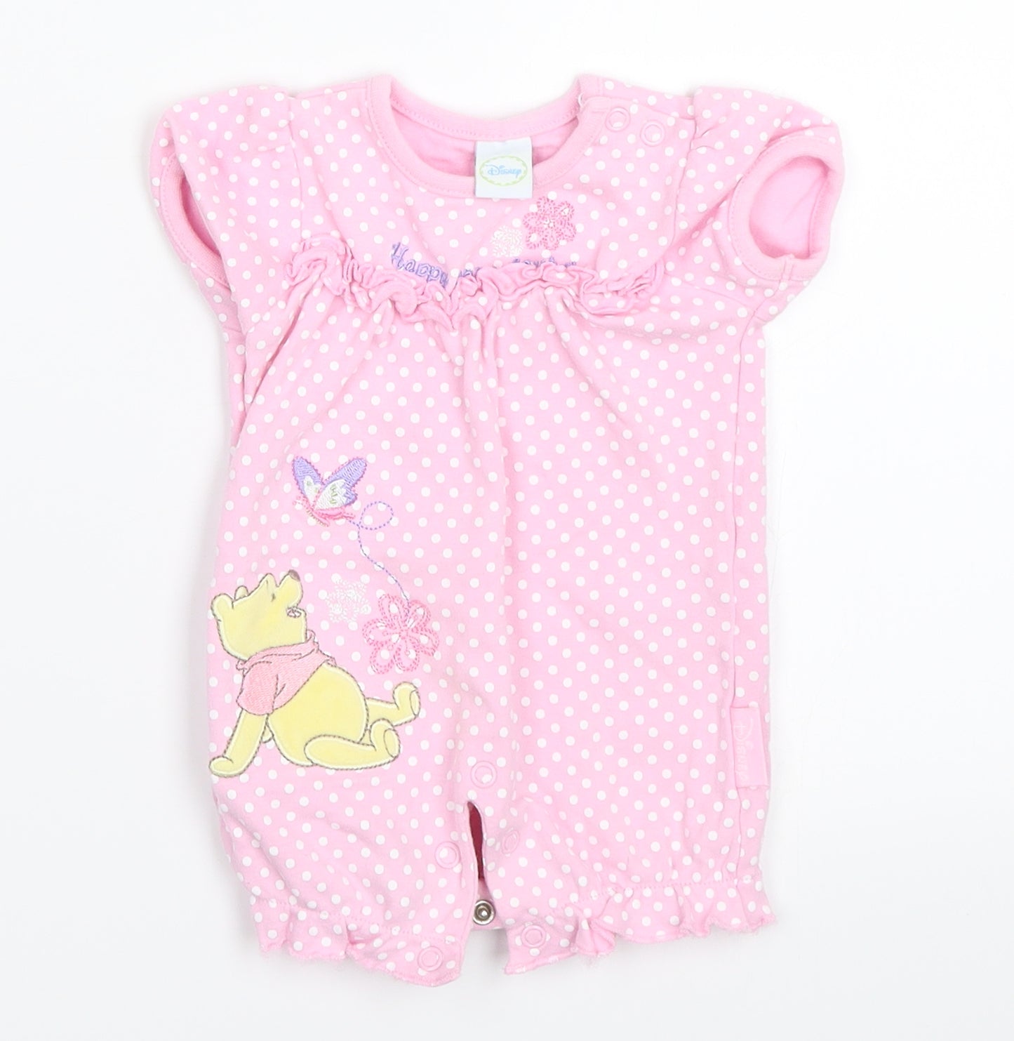 Peacocks Girls Pink Polka Dot  Babygrow One-Piece Size Newborn  - Winnie The Pooh