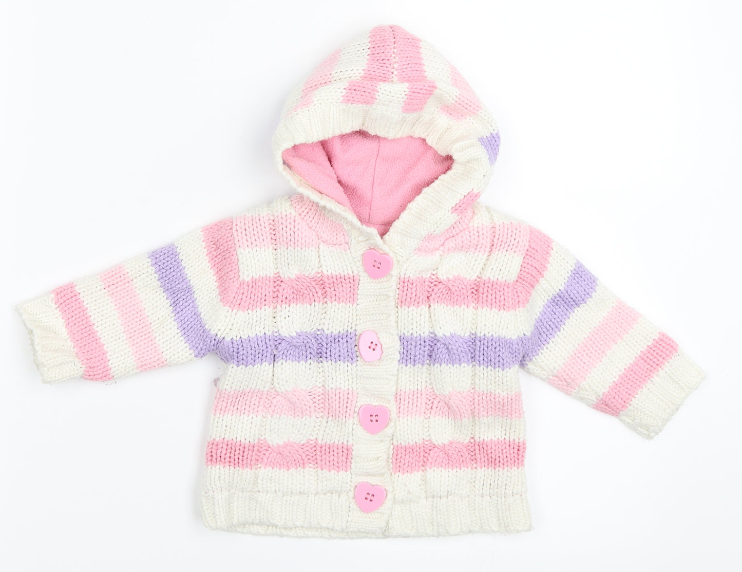 George Girls White Striped  Cardigan Jumper Size 0-3 Months