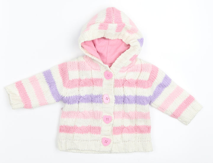 George Girls White Striped  Cardigan Jumper Size 0-3 Months