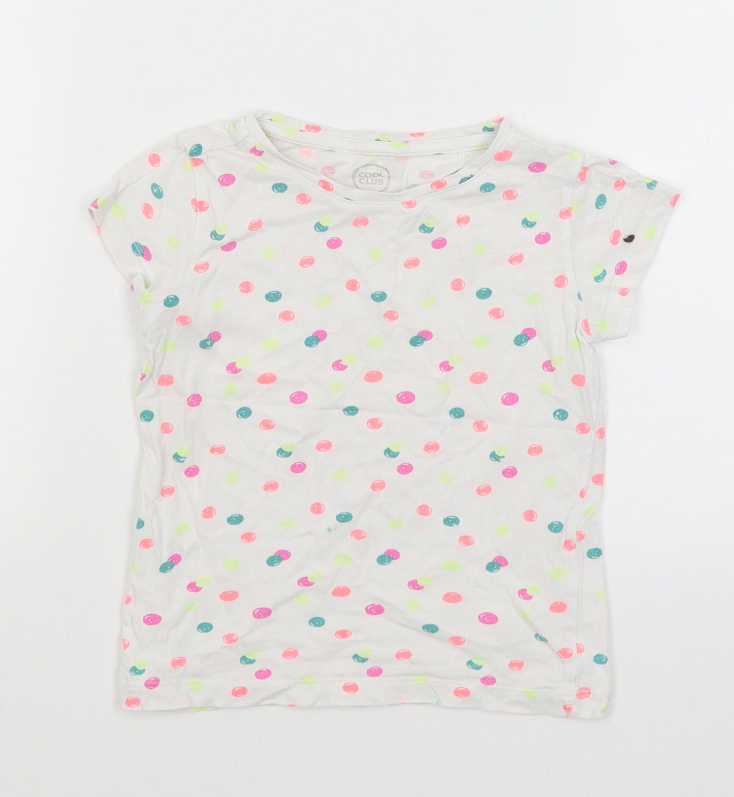 Cool Club Girls White Spotted  Basic T-Shirt Size 6 Years