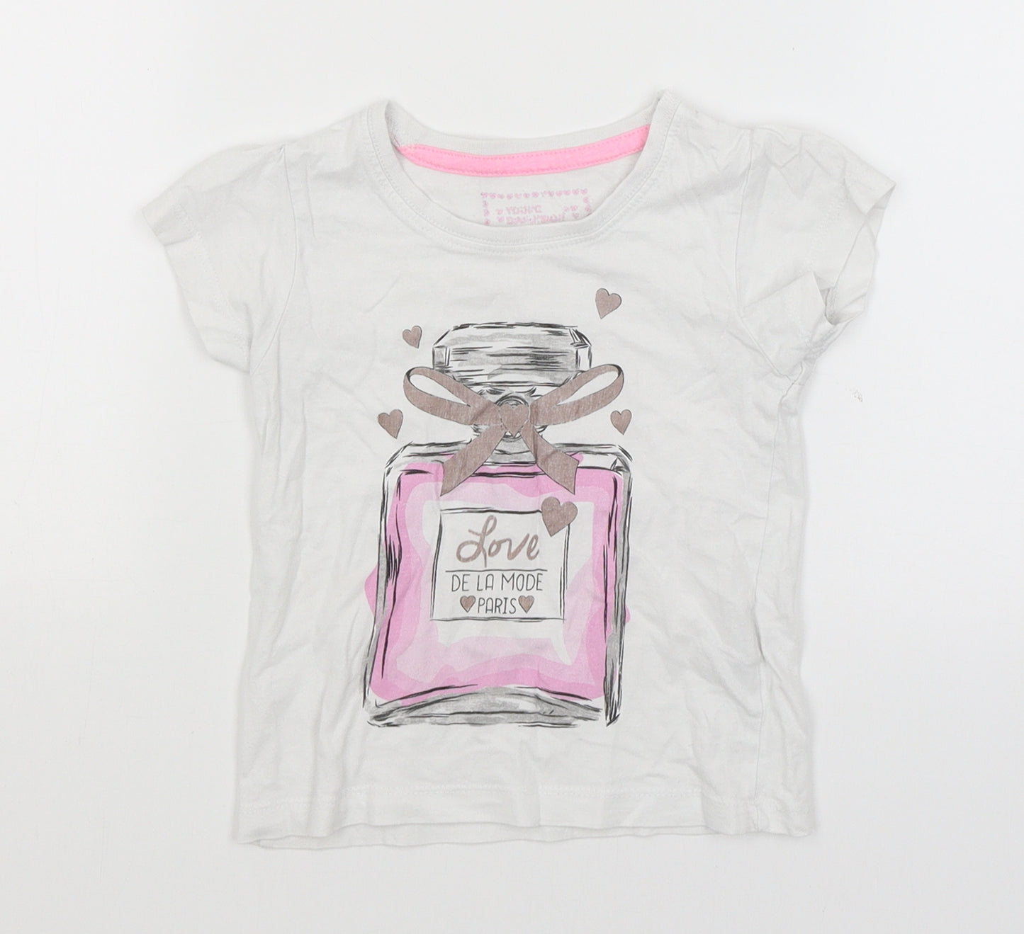 Young Dimension Girls White   Basic T-Shirt Size 3-4 Years  - Perfume