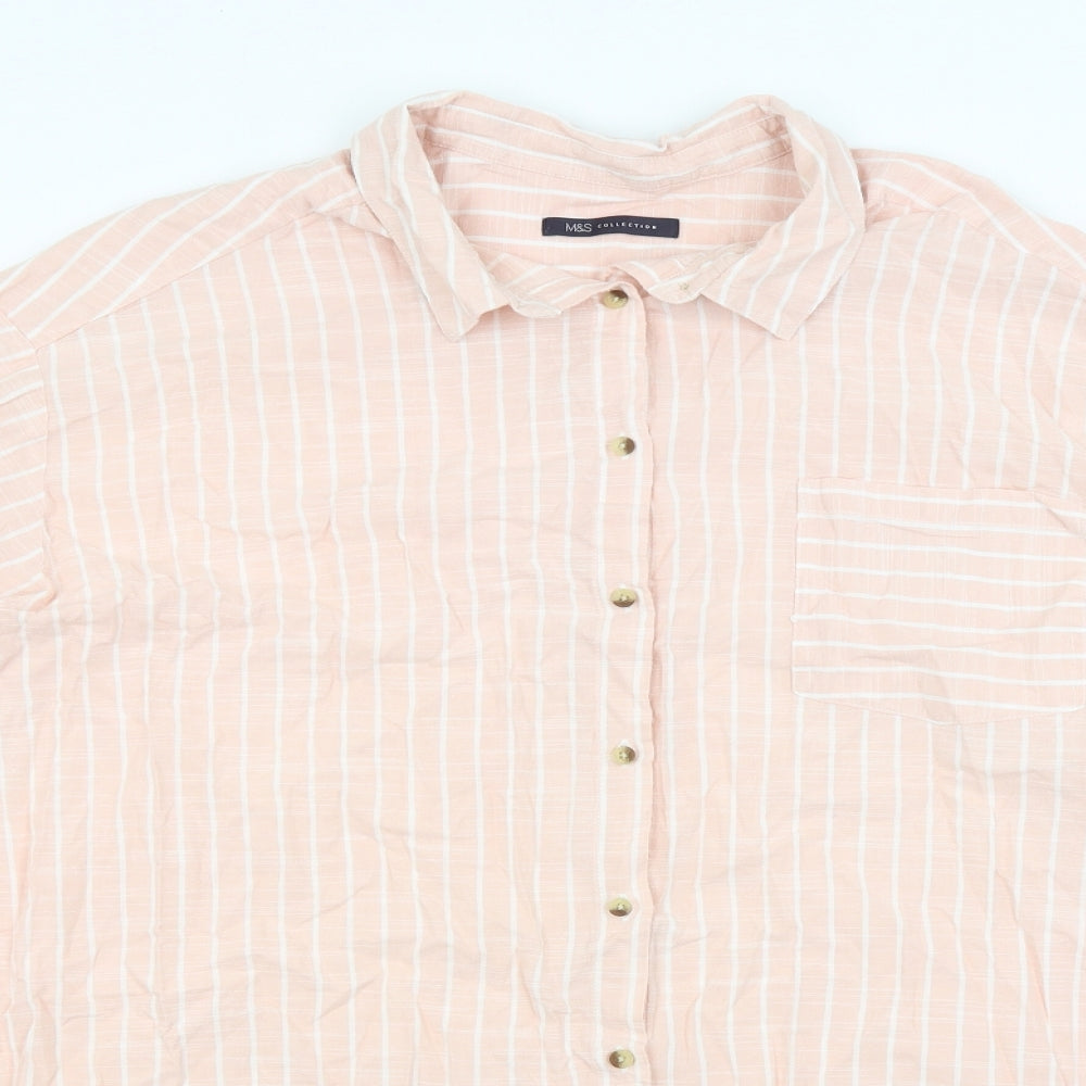 M&S Womens Pink Striped  Basic Button-Up Size 28