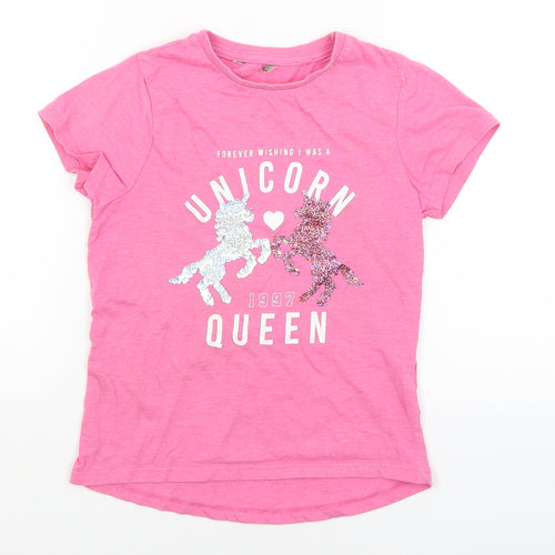 Primark Girls Pink   Basic T-Shirt Size 8-9 Years  - Unicorn