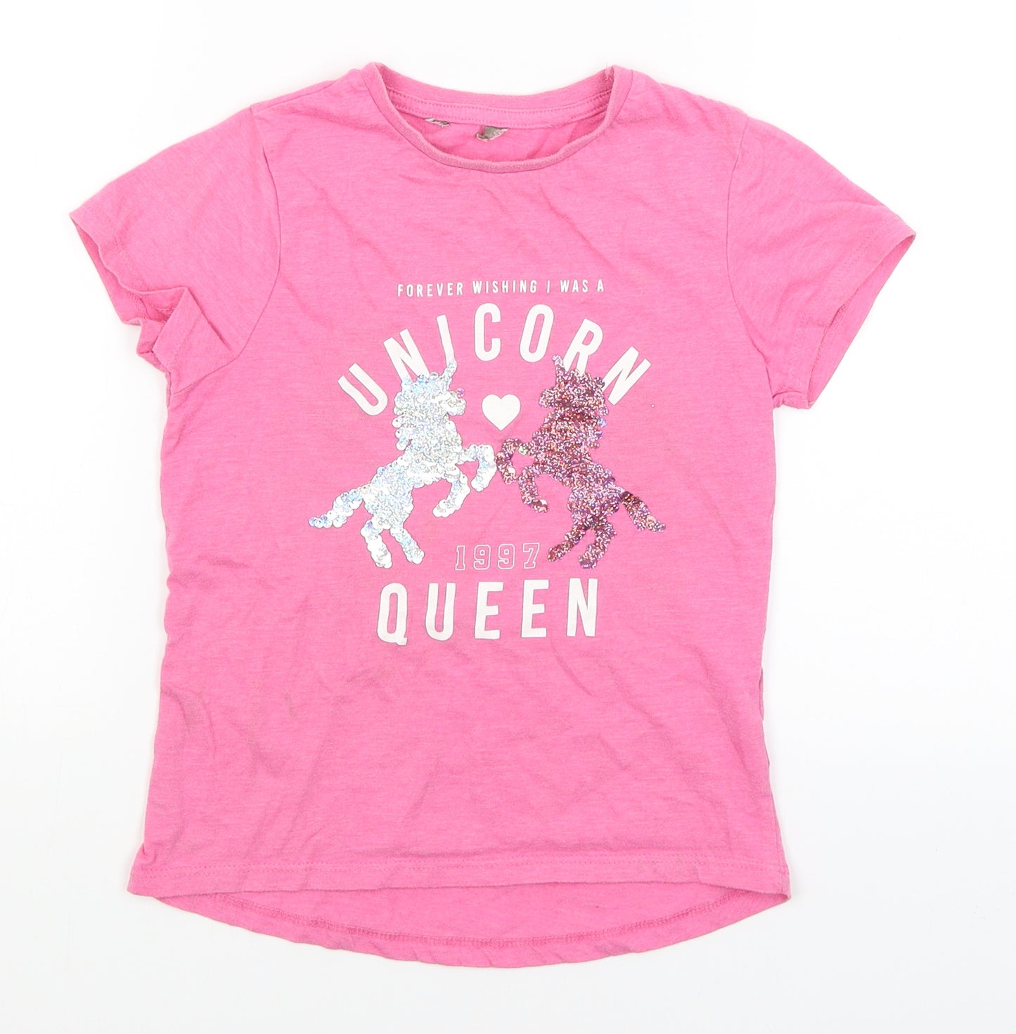 Primark Girls Pink   Basic T-Shirt Size 8-9 Years  - Unicorn