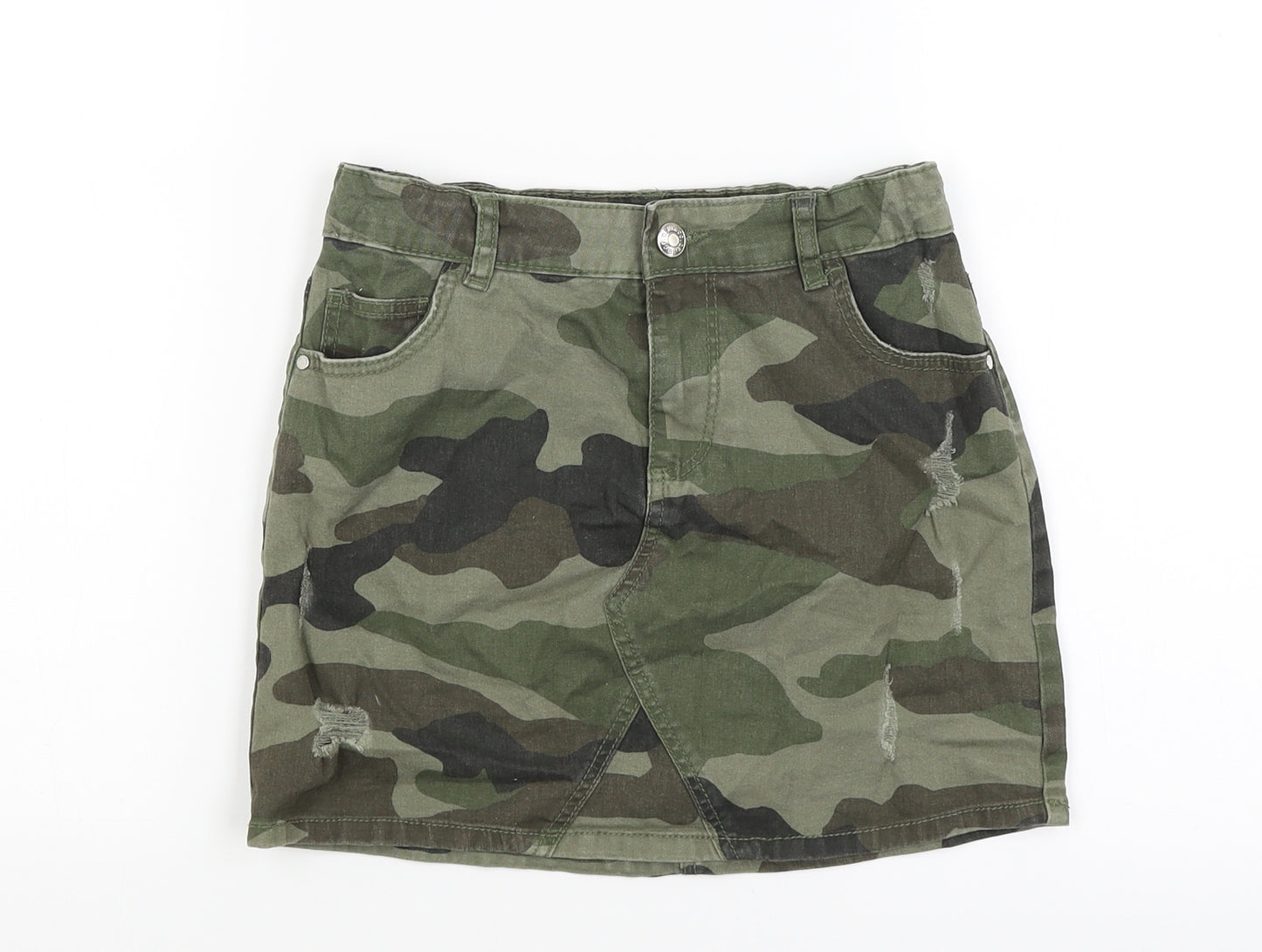 Denim Co Girls Green Camouflage  Mini Skirt Size 8-9 Years