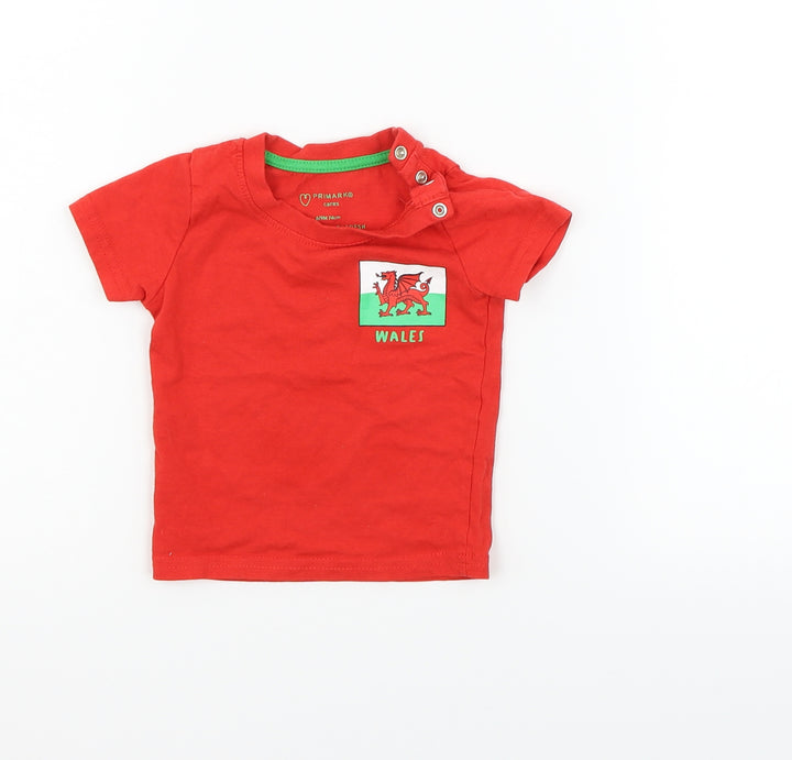 Primark Girls Red Basic T-Shirt Size 6-9 Months - Wales