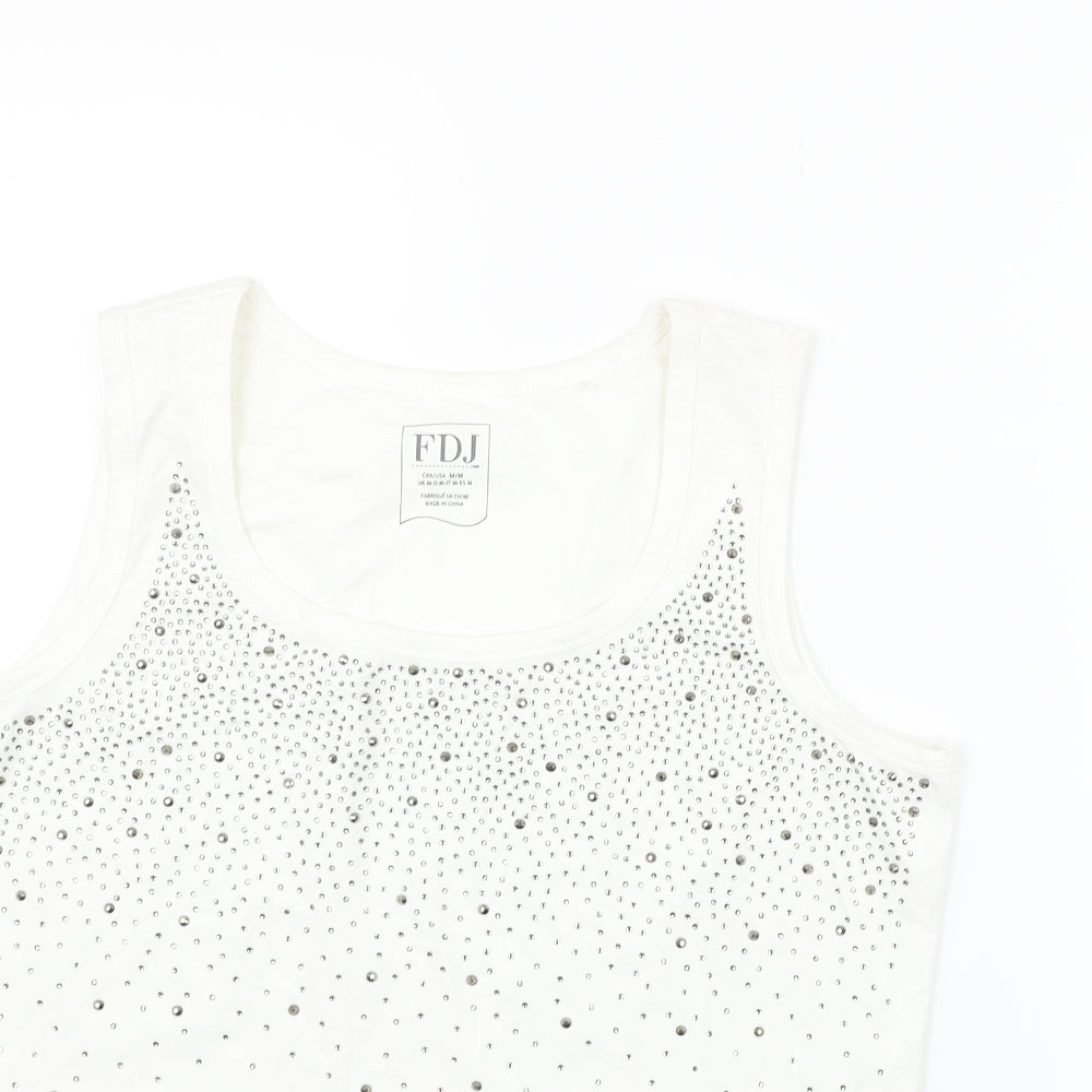 FDJ Womens White   Basic T-Shirt Size M  - jewl detail