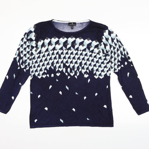 marble Womens Blue Geometric  Pullover Jumper Size M