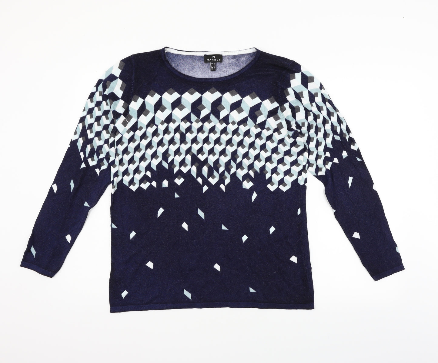 marble Womens Blue Geometric  Pullover Jumper Size M