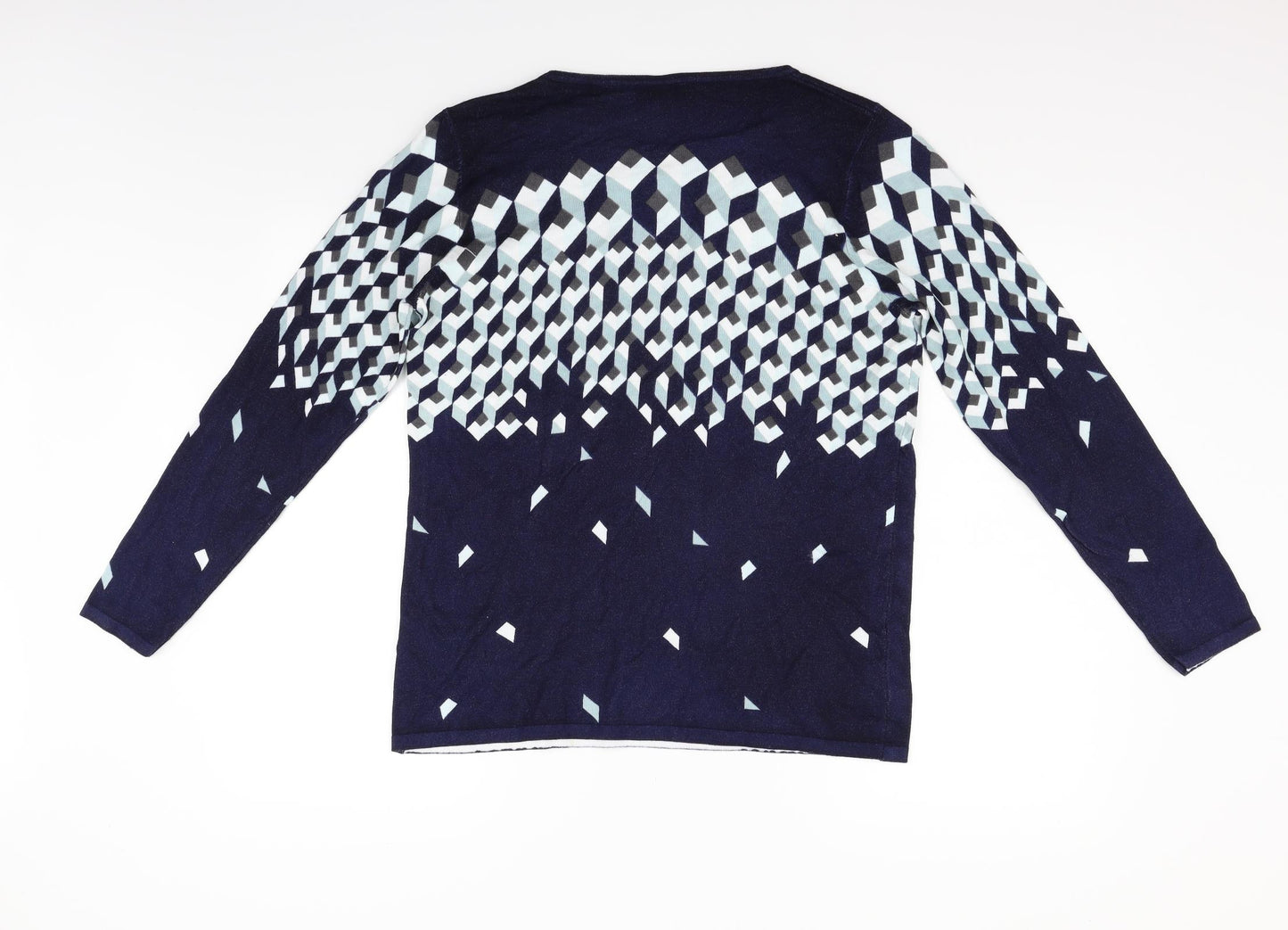 marble Womens Blue Geometric  Pullover Jumper Size M
