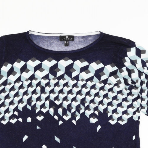 marble Womens Blue Geometric  Pullover Jumper Size M