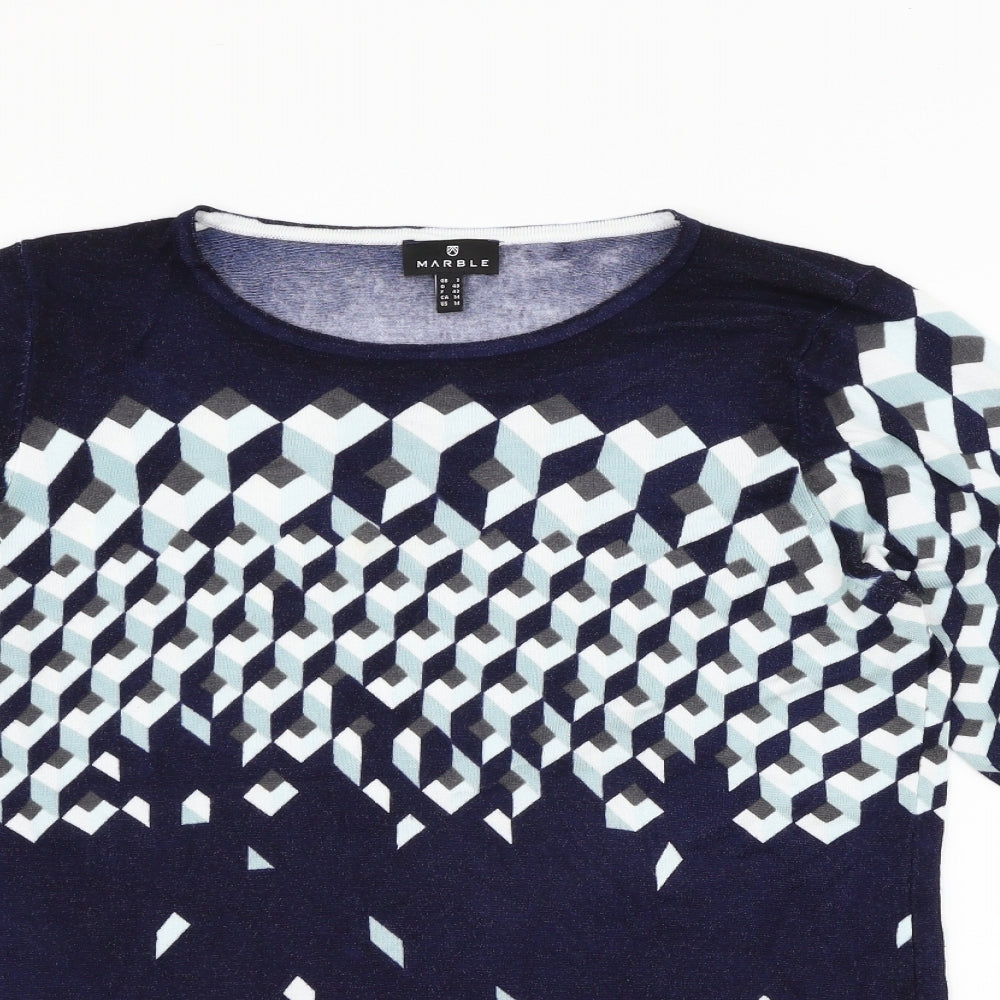 marble Womens Blue Geometric  Pullover Jumper Size M