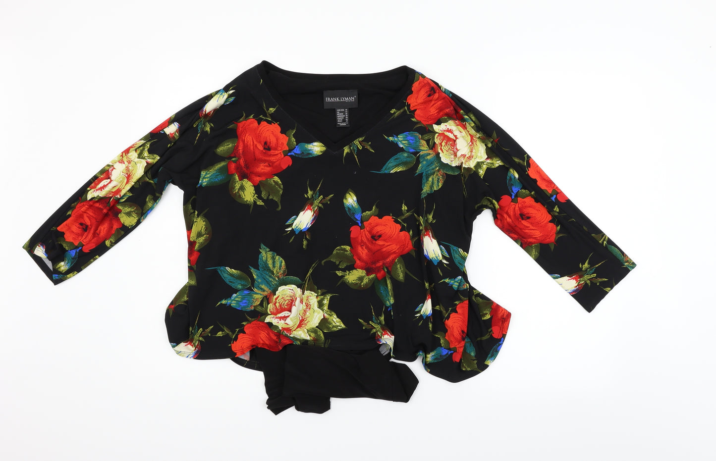 Frank Lyman Womens Black Floral  Basic Blouse Size 12
