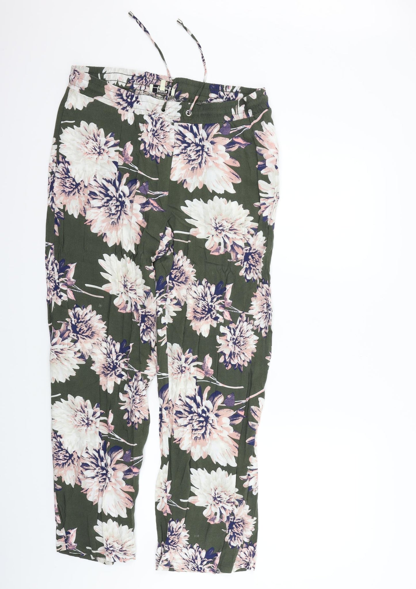 Papaya Womens Green Floral  Trousers  Size 14 L29 in - Elastic Waist Band
