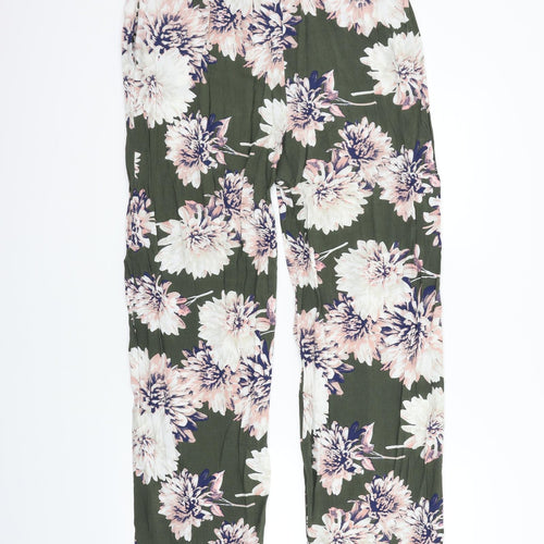 Papaya Womens Green Floral  Trousers  Size 14 L29 in - Elastic Waist Band