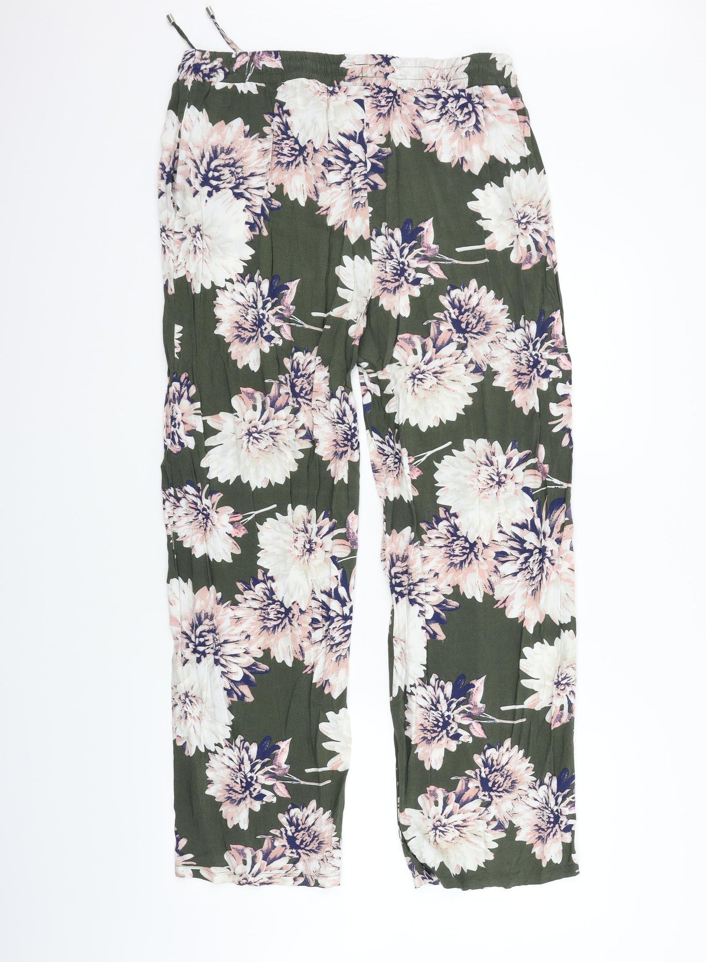 Papaya Womens Green Floral  Trousers  Size 14 L29 in - Elastic Waist Band