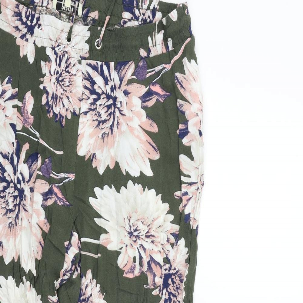 Papaya Womens Green Floral  Trousers  Size 14 L29 in - Elastic Waist Band