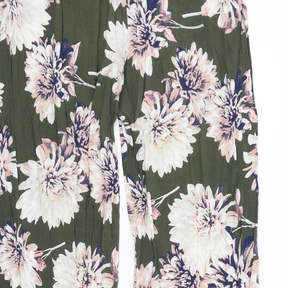 Papaya Womens Green Floral  Trousers  Size 14 L29 in - Elastic Waist Band