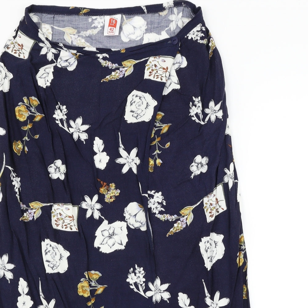 Preworn Womens Blue Floral  Flare Skirt Size 16