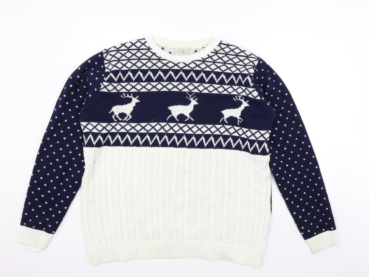 Catch 22 Mens Blue Geometric  Henley Jumper Size 2XL  - Deer print