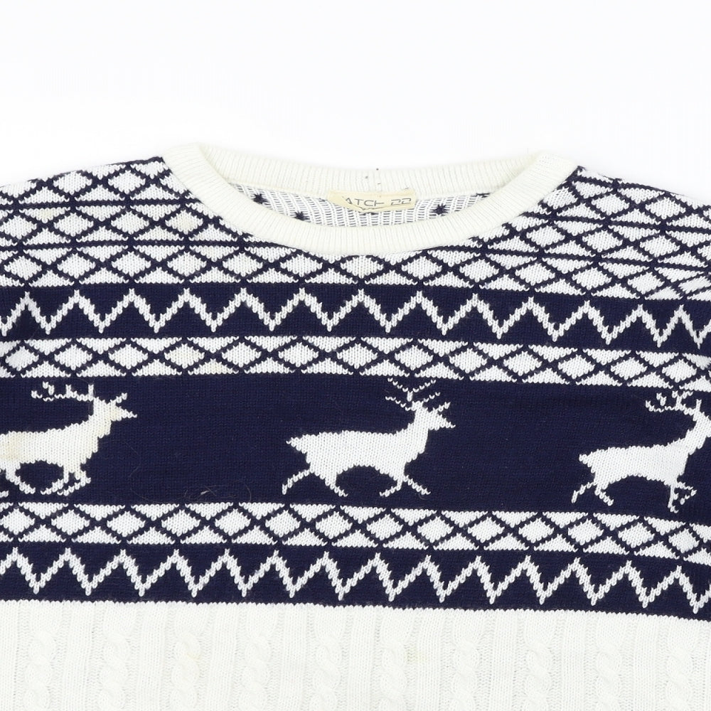 Catch 22 Mens Blue Geometric  Henley Jumper Size 2XL  - Deer print