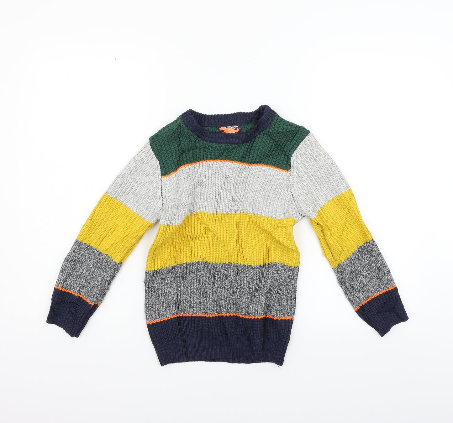 F&F Boys Green Striped  Pullover Jumper Size 6-7 Years