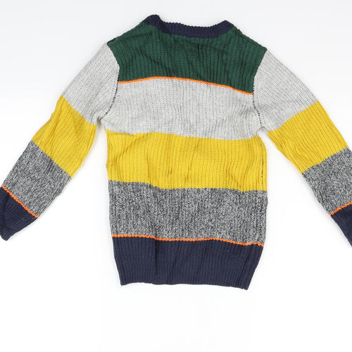 F&F Boys Green Striped  Pullover Jumper Size 6-7 Years