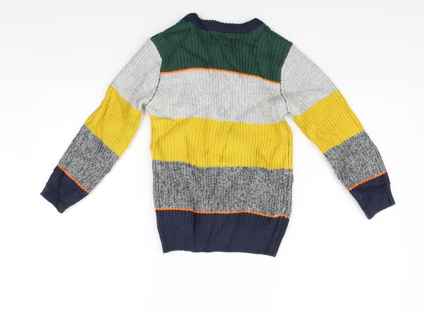 F&F Boys Green Striped  Pullover Jumper Size 6-7 Years