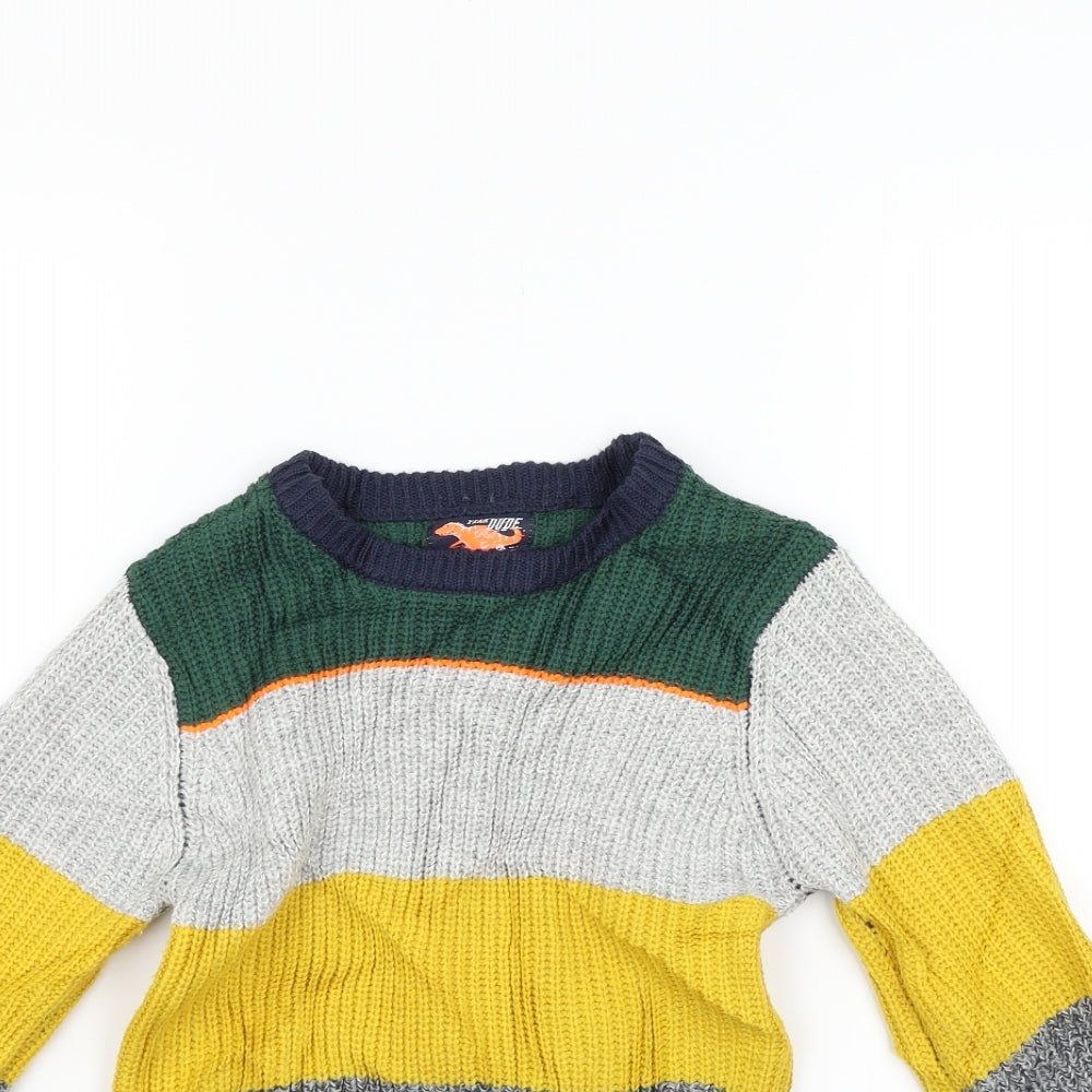 F&F Boys Green Striped  Pullover Jumper Size 6-7 Years