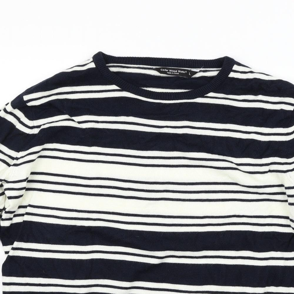 Cedar Wood State Mens Blue Striped  Pullover Jumper Size L
