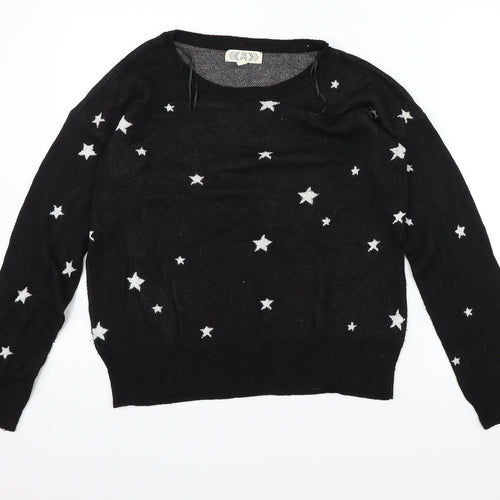 Pink Rose Womens Black Geometric  Pullover Jumper Size L
