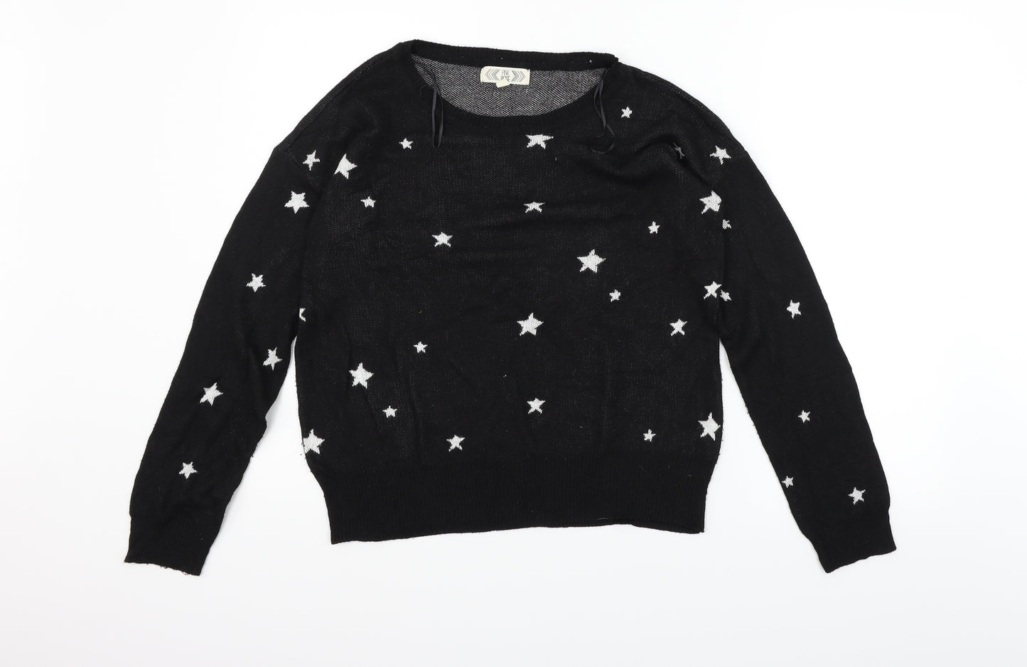 Pink Rose Womens Black Geometric  Pullover Jumper Size L