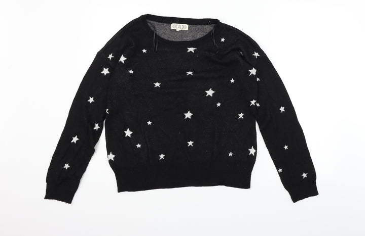 Pink Rose Womens Black Geometric  Pullover Jumper Size L