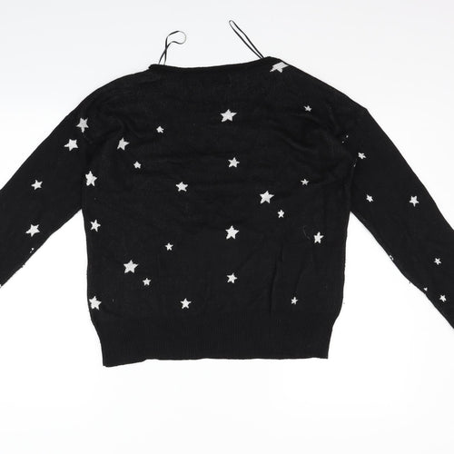 Pink Rose Womens Black Geometric  Pullover Jumper Size L