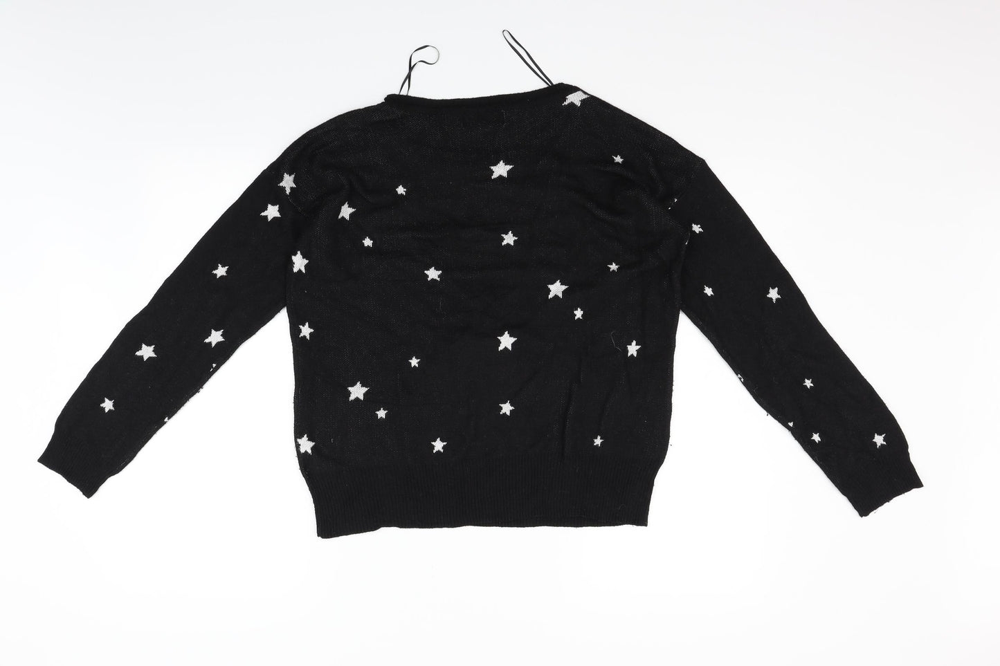 Pink Rose Womens Black Geometric  Pullover Jumper Size L