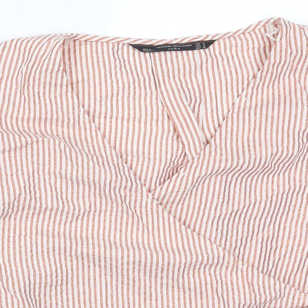 Zara Womens Red Striped  Wrap Blouse Size M