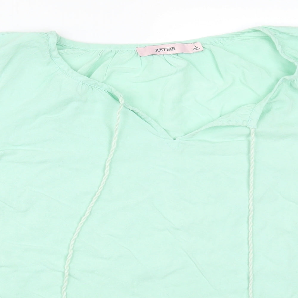JustFab Womens Green  Rayon Basic Blouse Size L