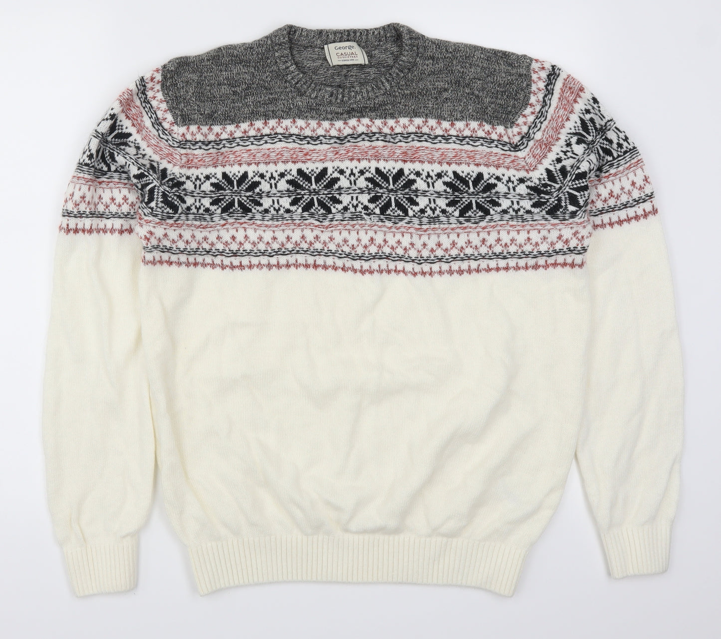 George Mens White Geometric  Pullover Jumper Size M  - Cream Christmas Prints
