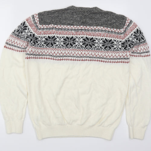 George Mens White Geometric  Pullover Jumper Size M  - Cream Christmas Prints