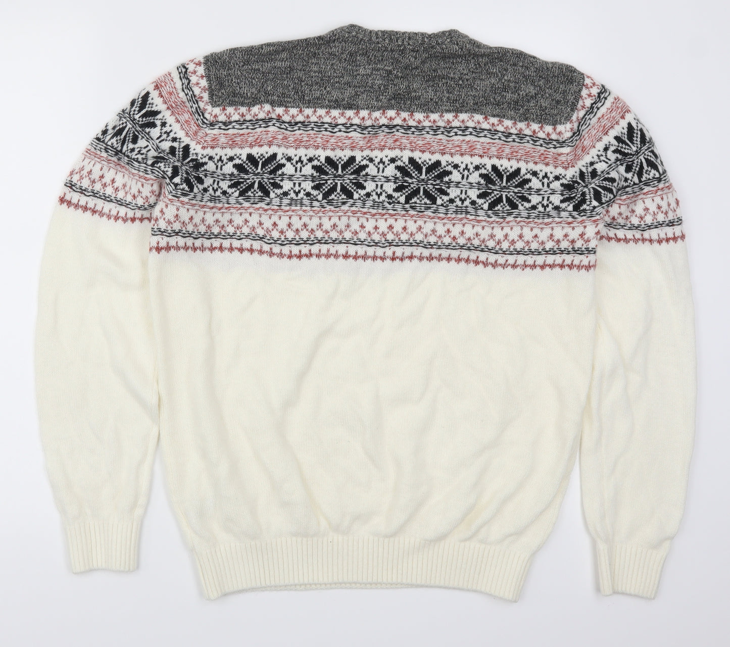 George Mens White Geometric  Pullover Jumper Size M  - Cream Christmas Prints