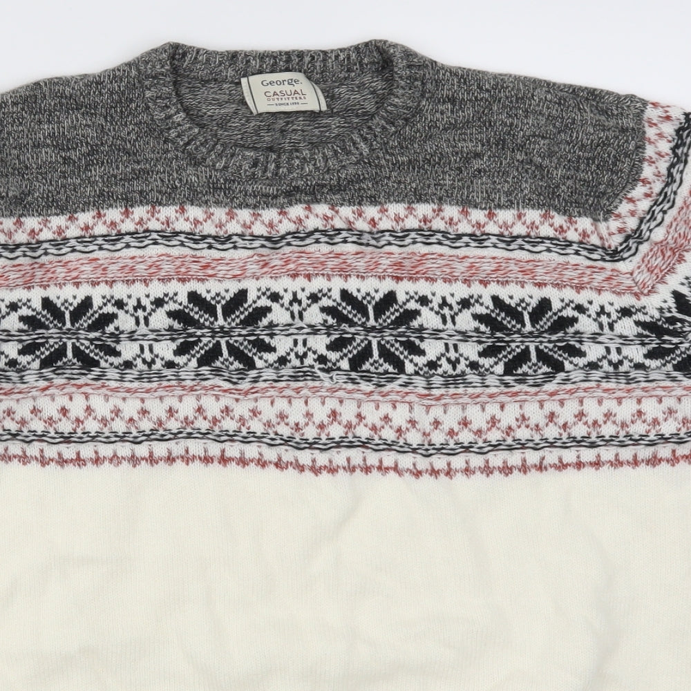 George Mens White Geometric  Pullover Jumper Size M  - Cream Christmas Prints