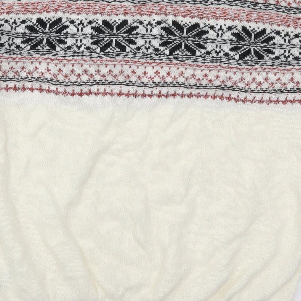 George Mens White Geometric  Pullover Jumper Size M  - Cream Christmas Prints