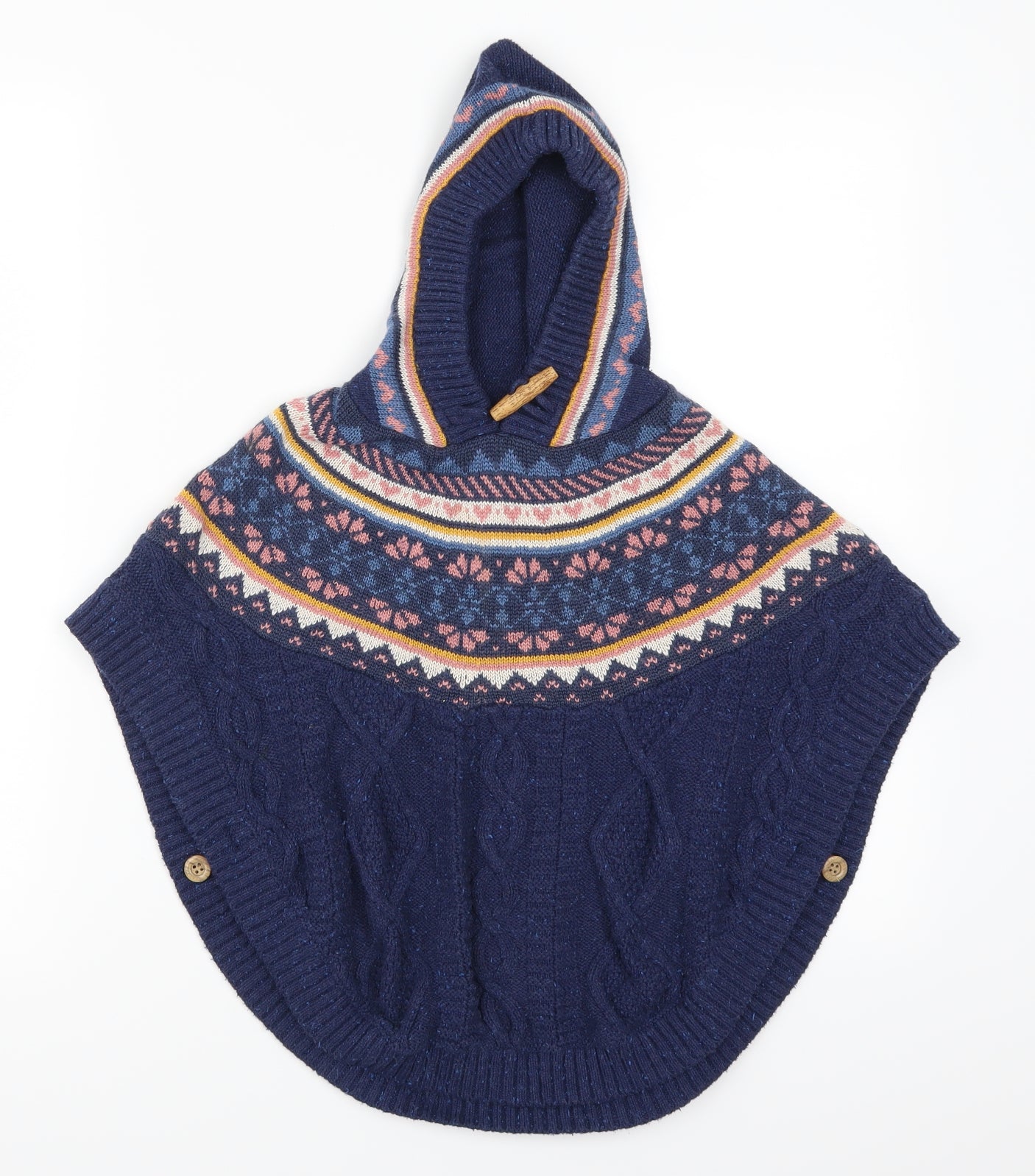Fat Face Girls Blue Geometric  Pullover Jumper Size 8-9 Years  - Poncho
