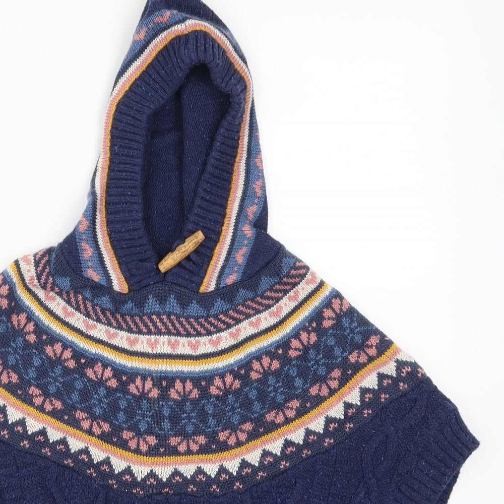 Fat Face Girls Blue Geometric  Pullover Jumper Size 8-9 Years  - Poncho