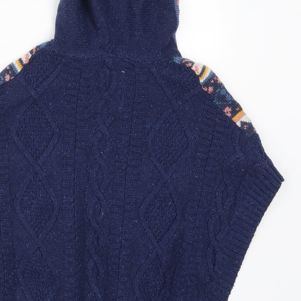 Fat Face Girls Blue Geometric  Pullover Jumper Size 8-9 Years  - Poncho