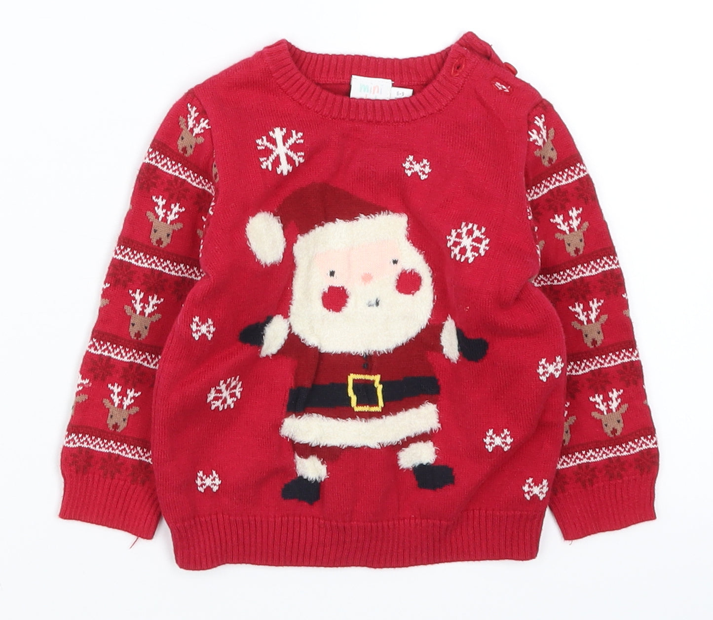 Mini Club Baby Red  Knit Pullover Jumper Size 6-9 Months  - Santa Claus Christmas